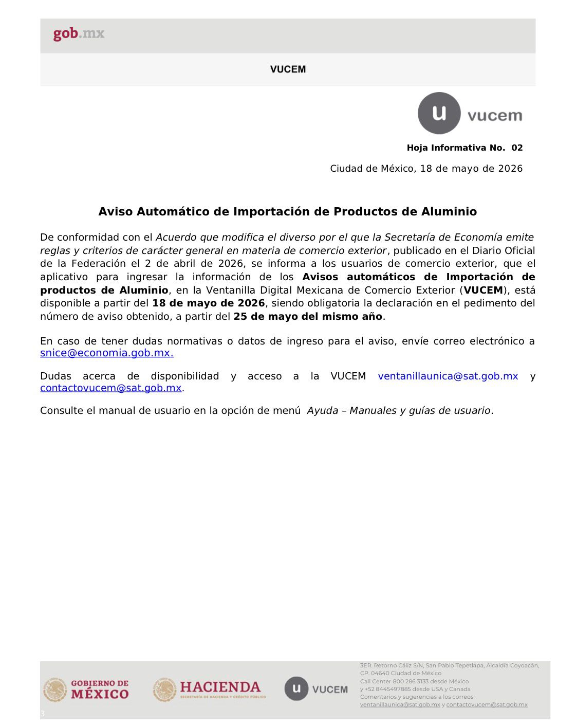 HOJA INFORMATIVA VUCEM No.02